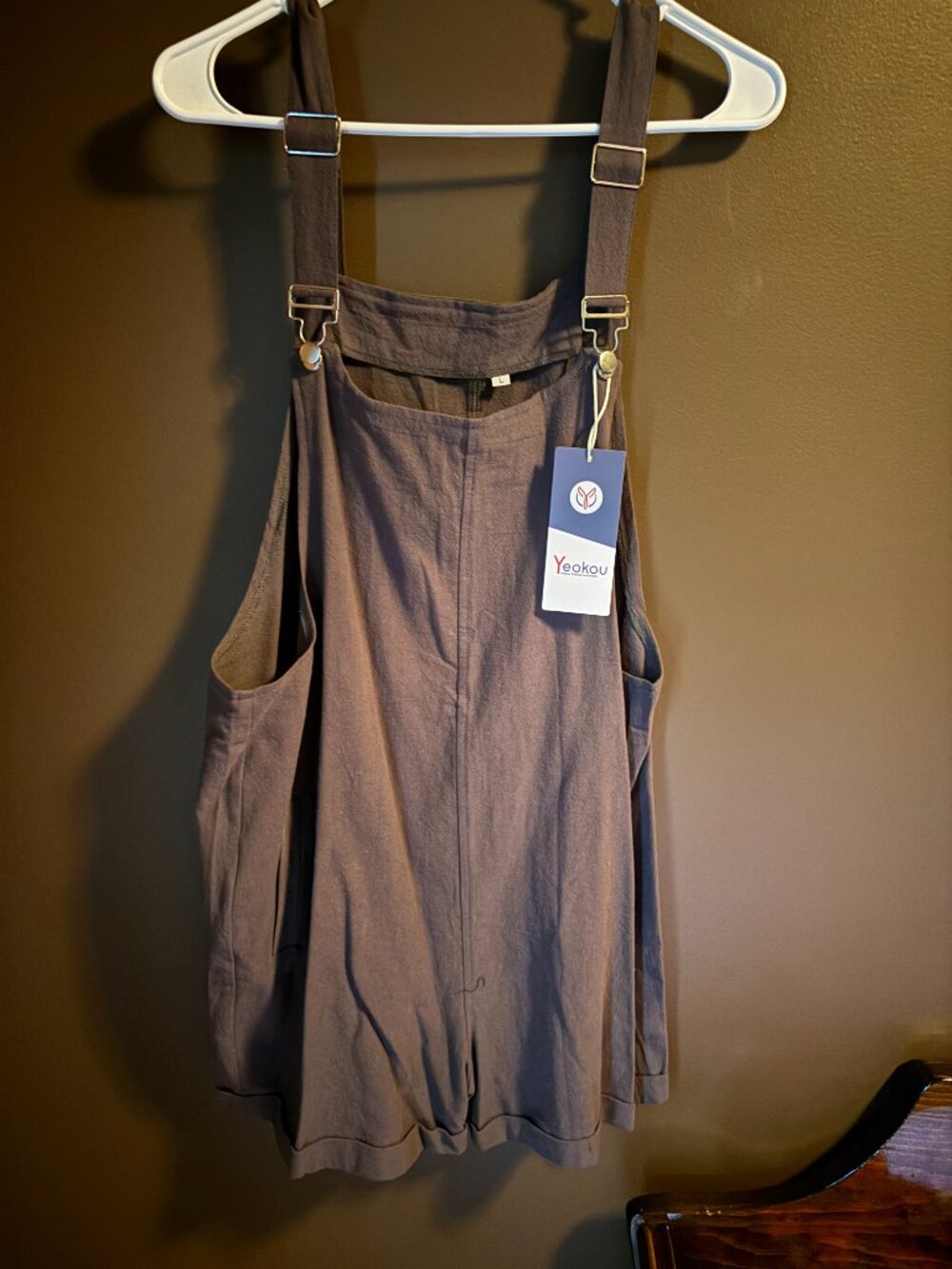 Yeokou Charcoal Gray Overall Romper Shortalls NWT Size L
